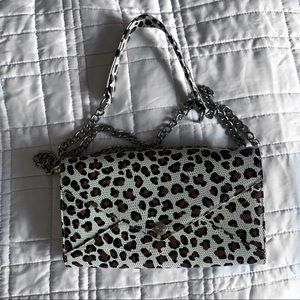 Rebecca Minkoff leopard print wallet on a chain.